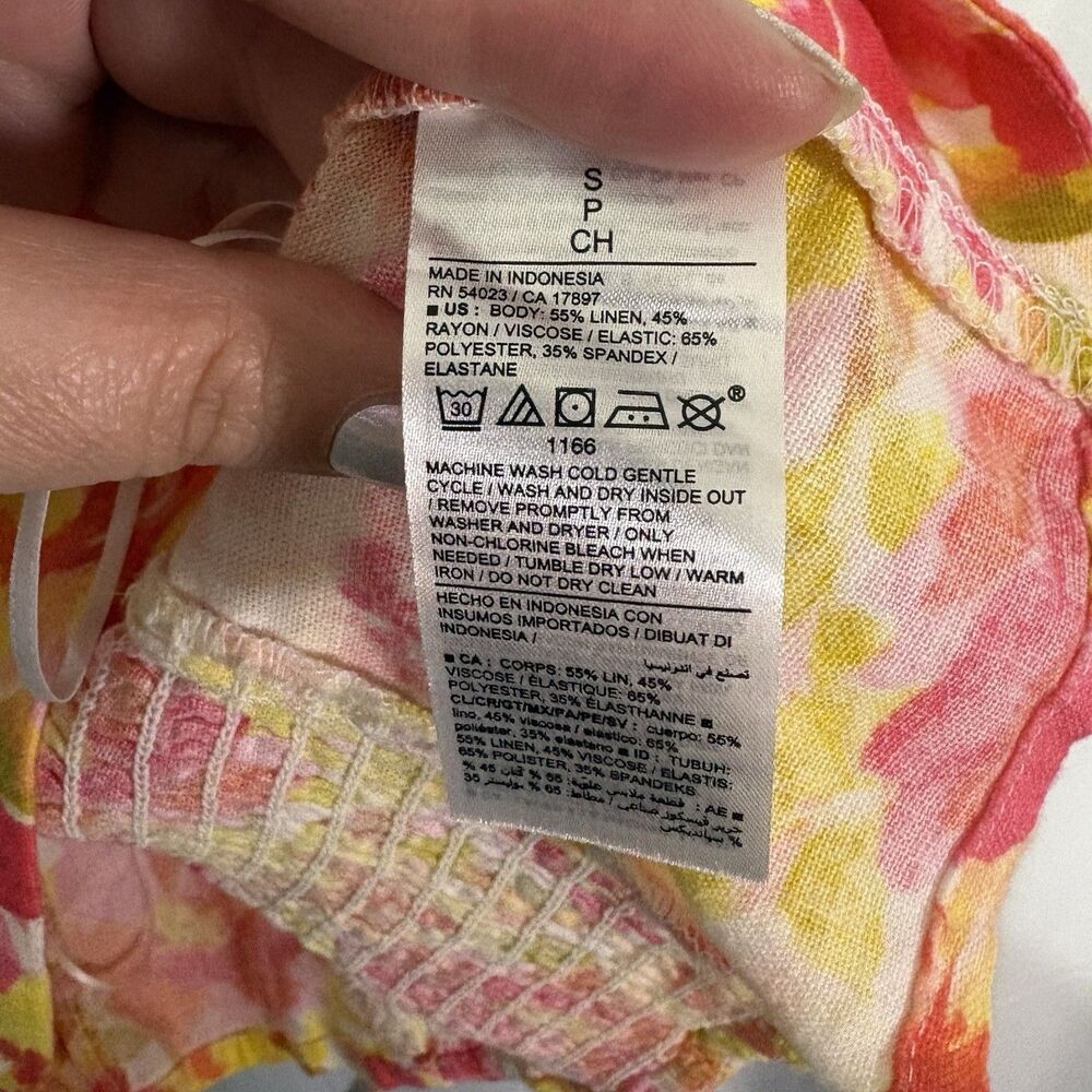 NWT Old Navy Floral Bustier Top Tank Smocked Back Fitted Tie Strap Small Linen - Picture 8 of 10